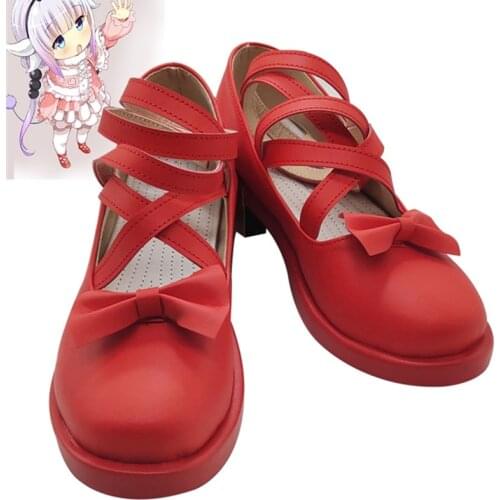 Miss Kobayashis Dragon Maid Kanna Womens Girl Cosplay Kawaii Cute Lolita Red Summer Spring Low Heel Harajuku Goth Anime Shoes