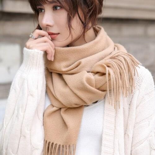 Women 100% Wool Winter Scarf 2020 Luxury Brand Shawls and Wraps for Ladies Warm Pashmina Soft Pure Wool Cashmere Muffler Scarves