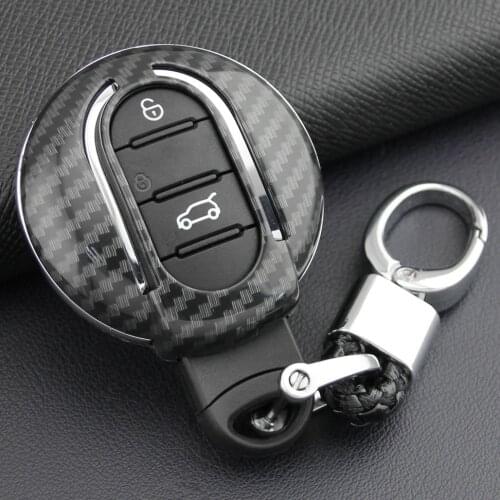 Carbon Fiber Hard Key Cover Fob Case Chain For Mini Cooper S One Countryman Clubman F54 F55 F56 F57 F60