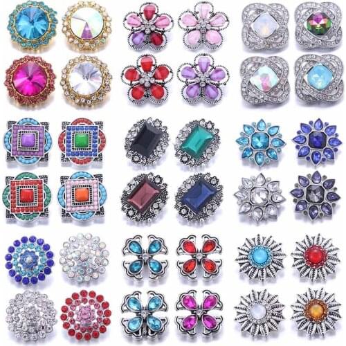 10pcs/lot Wholesale Snap Jewelry 18mm Snap Button Jewelry Mixed Rhinestone Metal Flower Snaps Buttons for Snap Bracelet Bangle