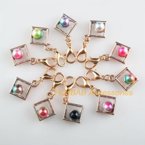 10New Square 15x18mm Charms 18KGP Mixed Ball Acrylic Retro With Lobster Claw Clasps