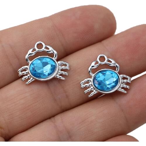 5PCS Gold Color Half Round Blue Crystal Charm Pendant Jewelry Making DIY Earrings Accessories Craft