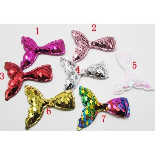 25pcs 5.5*5cm Glitter Mermaid tail Padded Patches Appliques For Clothes Sewing Supplies and cake DIY Hair Decoration