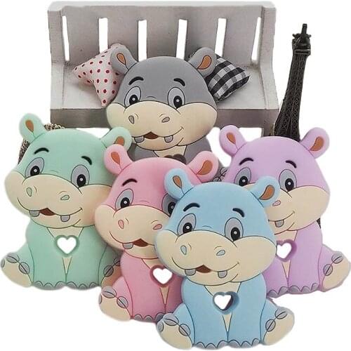 Chenkai 5PCS Silicone Rhinoceros Teether Baby Cartoon Teether Cute Pacifier BPA Free For Infant Chew Necklace Teething Toy