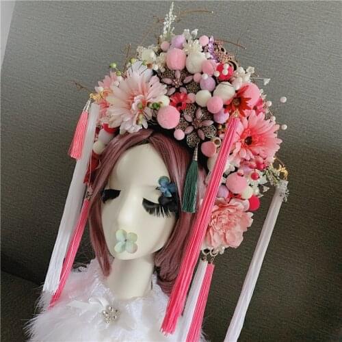 7 Designs Bobbles Queen Tassel Tiara Exaggerate Personality Stage Show Model Hair Tiara Thematic Photography Peking Opera Hat