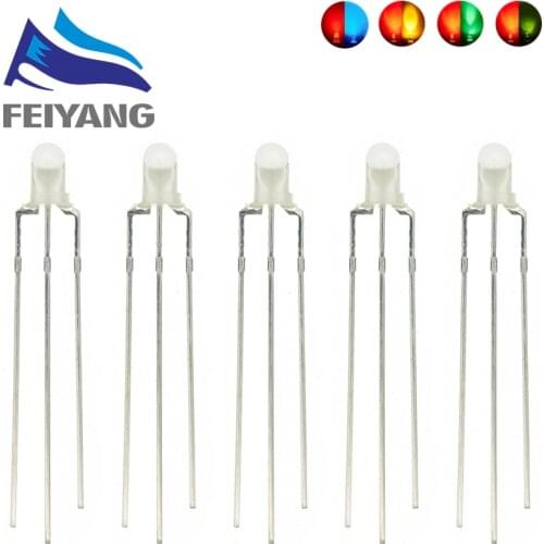 100PCS 3MM Diffused Two Color Common Anode/Cathode Round LED Red Warm White Blue Yellow Green Bi-Color Diode Light Emitting