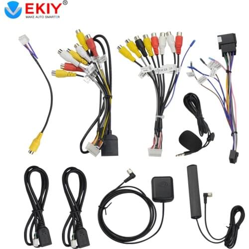 EKIY 20Pin Wifi/4G Verstion RCA Cable USB ISO Power Cable Radio Adapter Microphone Rear View Camera Output AUX GPS For Car Radio