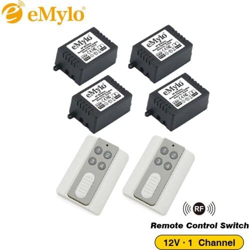 EMylo RF 12V Smart Wireless Remote Control Light Switch 433Mhz 2X Transmitter 4X 1 Channel Relays for Window Lamp