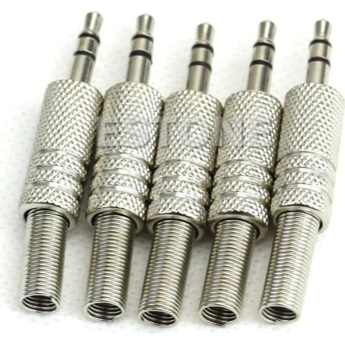 Hot 5pcs 3.5mm 1/8" Stereo TRS Male Audio Jack Plug Adapter Connector Silver