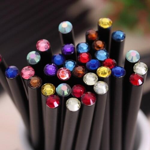 2Pcs Wooden Black Rod HB Pencil With Colorful Diamond Kawaii School Painting Drawing Writing Children Pencil Standard Pencils