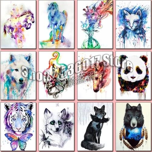 Watercolor animals 5d Diy Diamond Painting Cross Stitch Diamond Embroidery Tiger Horse Mosaic Paintings Full Rhinestone Gifts