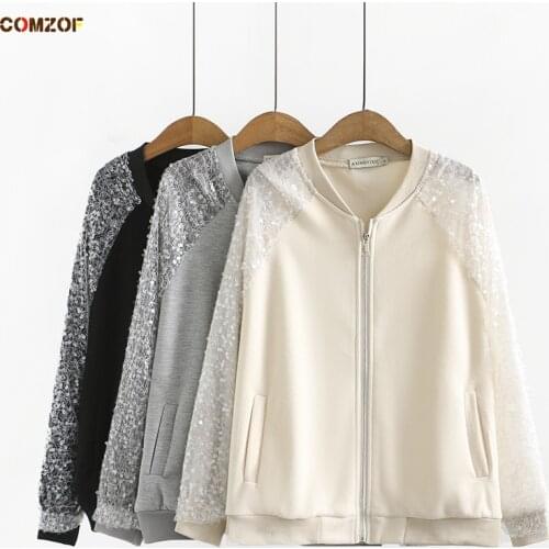 Patchwork Sequin Sleeve Women Basketball Jackets Autumn Winter Korean Loose Coats Clothing куртка женская осень Plus Size 4XL