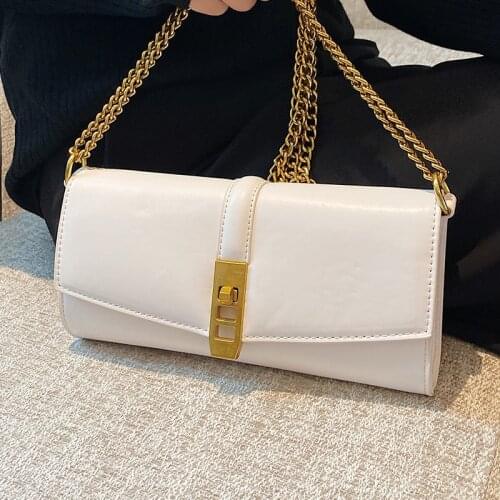 Small Pu Leather Shoulder Bags for Women 2021 Simple Chain Messenger Bag Lady Flap Design Handbags Trending White Crossbody Bags