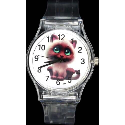 Cute Butterfly White Cat Pet Kitten Pattern Kids Children Fashion Baby Gift Sport Quartz Wrist Watch