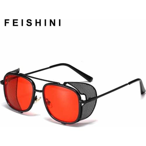 FEISHINI 2020 Steampunk Fashion sunglasses Men Metal Side Shield Popular Design Unisex Sunglasses Women Vintage Oculos Goggle