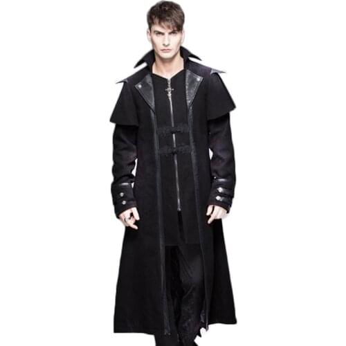 Punk Gothic Long Sleeve Man Jacket Winters Windbreaker Jacket Black Color Steampunk Windproof Long Coat For Men Clothing