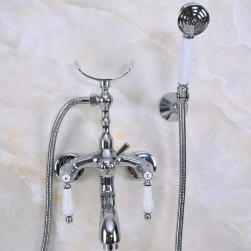 Wall Mounted Polished Chrome Clawfoot Bathtub Faucet telephone style Bath Shower Water Mixer tap with Handshower zna249