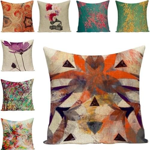 Flowers Printed Pillow Cover Painted Plants Square Pillow Cases for Sofa Chair Handmade Pillow Cushion Cotton Linen Home Decor