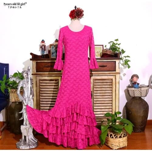 7years Old Lil Girl 2021 New Spanish Flamenco Dance Dress Practice Skirt Wear Women GG02