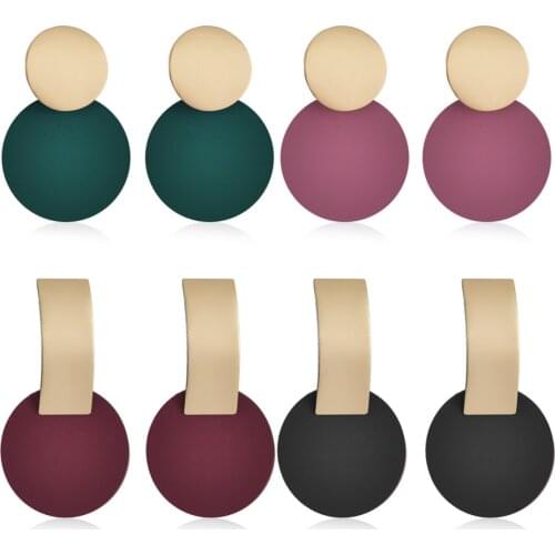 New Korean Statement Earrings Round Pink Geometric Gold Shell Pendant Earrings 2021 Fashion Ladies Girls Jewelry Accessories