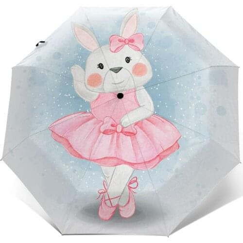 Adorable Bunny Rabbit Dancing Ballerina Windproof Automatic Folding Inverted Umbrella Portable Paraguas for Man Woman