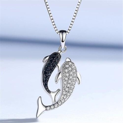 Luxury Crystal Double Dolphin Silver Color Necklace Elegant Clavicle Pendant Necklace for Women Friendship Jewelry Gifts