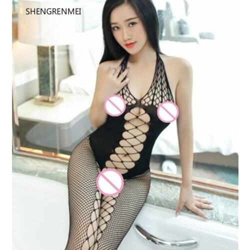 SHENGRENMEI Halter Jumpsuit Female Pajamas Women Sexy Lingerie Lady Fashion V Neck Sleepwear Backless Catsuit Teddies Bodysuits