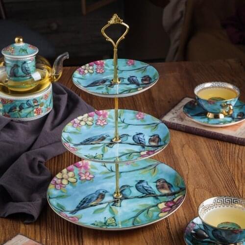 Bone China Three-Layer Cake Plates Dessert Dishes Cake Stand Ceramic Multi-Layer Fruit Plate For Home Wedding Birthday European