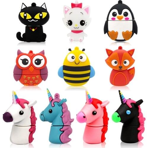 Cute Unicorn Cat Bee Usb Flash Drive Owl Pen Drive Flash Drive Usb Memory Stick Pendrive 4/8/16/32/64/128GB U Disk Gift For kids