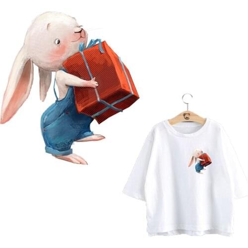 Vinyl Cartoon Cute Gift Rabbit Patch Iron on Transfers For Clothing Stickers on Clothes Rabbits Heat Transfer Patches on Clothes