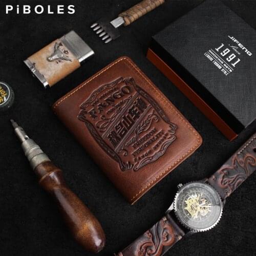 Vintage Genuine Leather Mens Wallet Handmade Credit Card Slot Case Car Auto Documents Driver License Holder Pouch Printed