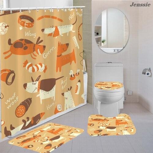 Full Screen Funny Dachshund Waterproof Shower Curtain Cartoon Pet Cats Dogs Bathroom Non-slip Rug Bath Carpets Toilet Seat Cover