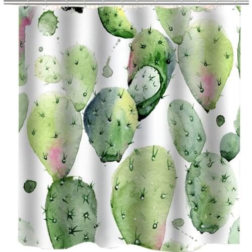 Cactus Shower Curtain Green Plants Cortinas De Bano Succulent Plants Cactus Bathroom Curtain Fabric Polyester Cactus Flower Bath