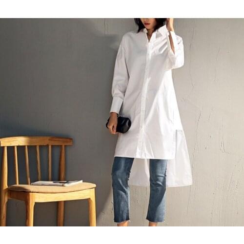 Womens Long Sleeves of Long, Medium and Long White Shirts in Spring and Autumn Period J2019020087