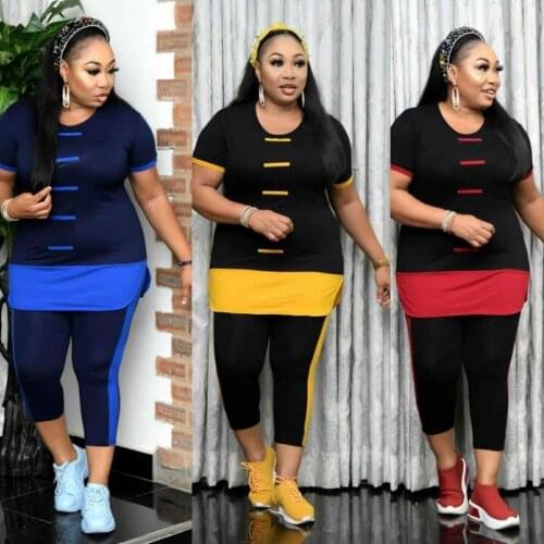 Two Piece Suit Womens African Clothing Loose Short-Sleeved T-Shirt And 9-Cent Pencil Pants New Summer 2021 Casual Sports Suit