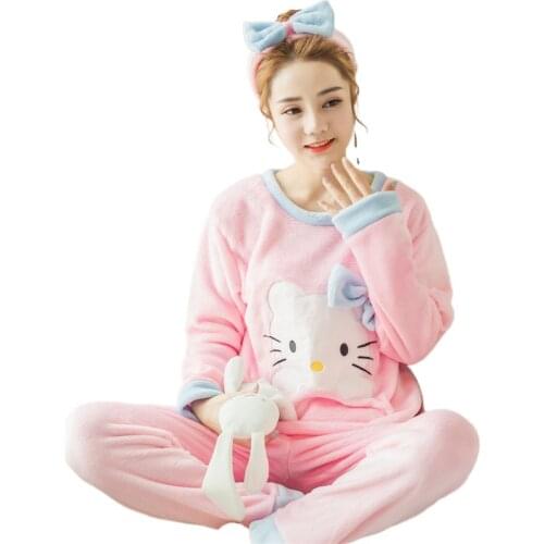 Womens Pajamas Set 2021 Fall Winter Flannel Cartoon Warm Pajamas Womens Home Wear Animal Sl Cosplay Pajamas for Women