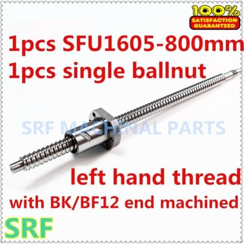 1pcs 16mm left hand thread ballscrew SFU1605 left Rotation L=800mm+1pcs SFU1605 Ball nut with BK/BF12 end machined