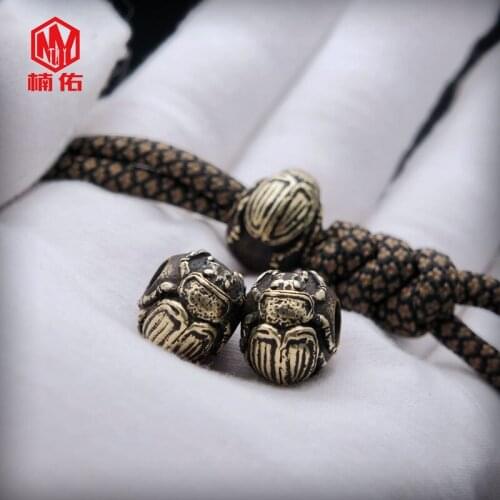 1PCS Retro Dung Beetle Paracord Knife Bead Brass EDC Tool Outdoor Backpack Keychain Accessory