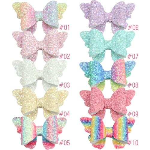 10pcs/set Girls Glitter Hair Bows Wing Butterfly Animal Children Hairpins WITH/WITHOUT CLIPS Rainbow Gradient Color Design