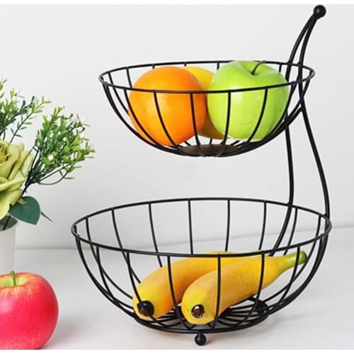 2-Tier Fruit Storage Basket Space Saving Kitchen Vegetable Fruit Basket Decorative Dessert Holder Organizer Kitchen Home Bowl