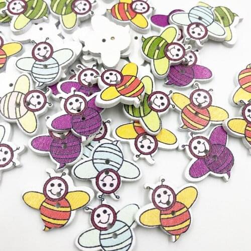 50/100Pcs Mix Wood Buttons Bee Craft Scrapbook Sewing Appliques 23mm WB775