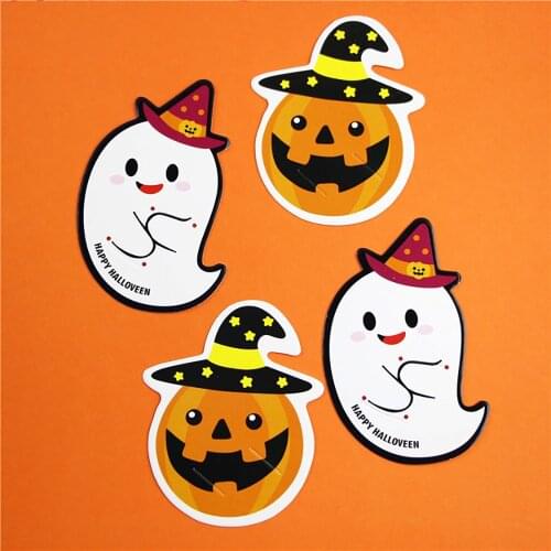 50pcs/set Cute Ghost Pumpkin Style Paper Cards DIY Halloween Gift Candy Decorations Lollipop Cards Children Day Party Suppliers