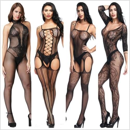 6 Styles Women Sexy Net Large Elastic Bodystocking Open Crotch Transparent Body Suit Slim Nightwear Teddies Erotic Lingerie