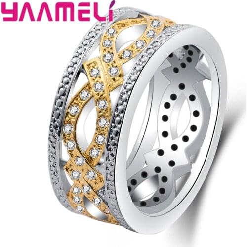 925 Sterling Silver Color Wide Rings AAA Cubic Zirconia Full-zircon Multilayer Shiny Punk Style Finger Rings Wholesale