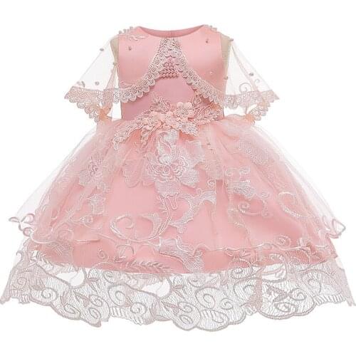 Baby Girl Clothing Summer Princess Pink embroidered Flower Dress Girls Vintage Children Dress Wedding Party Ball Gown Toddler