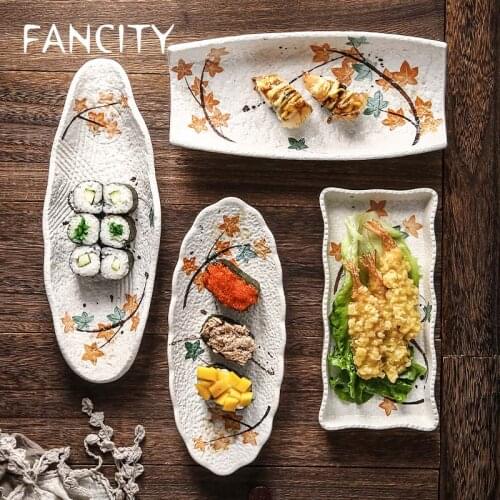 FANCITY Japanese sushi plate dessert plate household retro large ceramic dessert plate western food plate creative snack plate