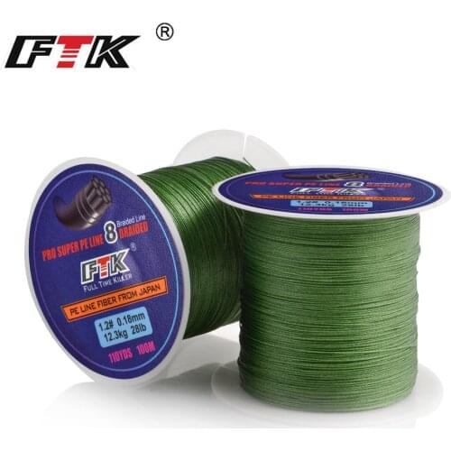 FTK 100M PE Braided 1.0-6.0# Code 8 Strands 25-90LB Braided Wire 110Yds 0.16-0.40mm Japan Multifilament Fishing Line