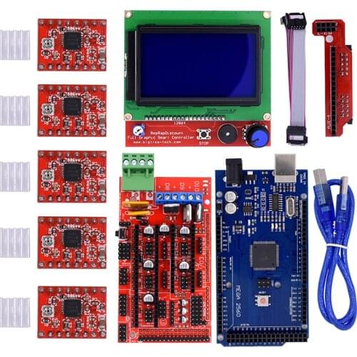 3D Printer Kit RAMPS 1.4 Controller Mega 2560 R3 Microcontroller 5pcs A4988 Stepper Driver LCD 12864 for 3D Printer Parts