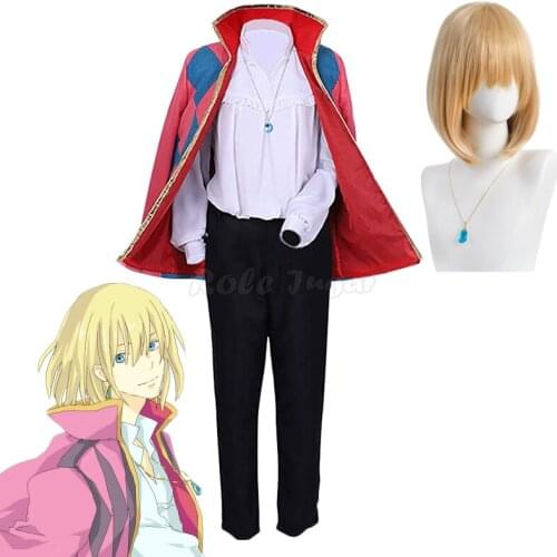 Japan Anime Movies Howls Moving Castle Cosplay Costume Unisex Halloween Party Show Coat+Shirt+Pant + Necklace Outfit C126M285
