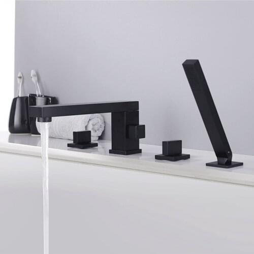 Brass Black/Chrome/Brush Gold Bathroom Shower Faucets Set Deck Mount Bathtub Faucet Set Hot & Cold Bathroom Shower Bathtub Taps